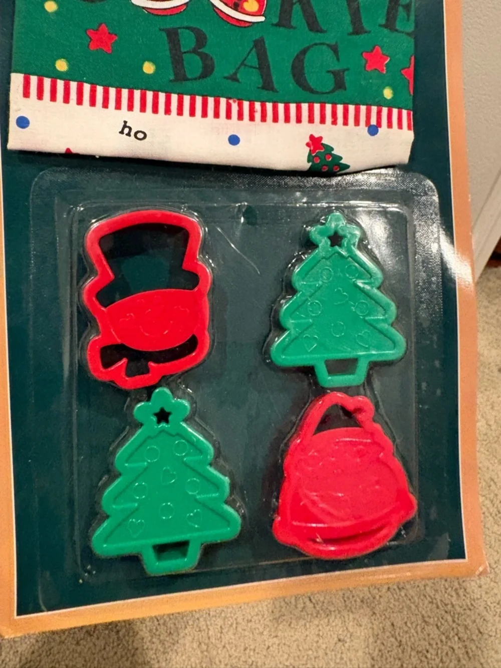 Vintage Sarah Lynn's Christmas Cookie Cutters And Cookie Bag NEW Cottagecore